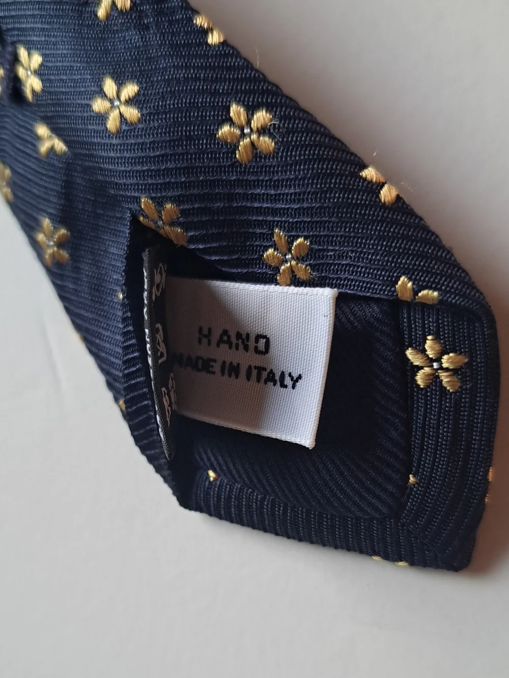 Barneys New York Navy Tie with Gold Floral Dots